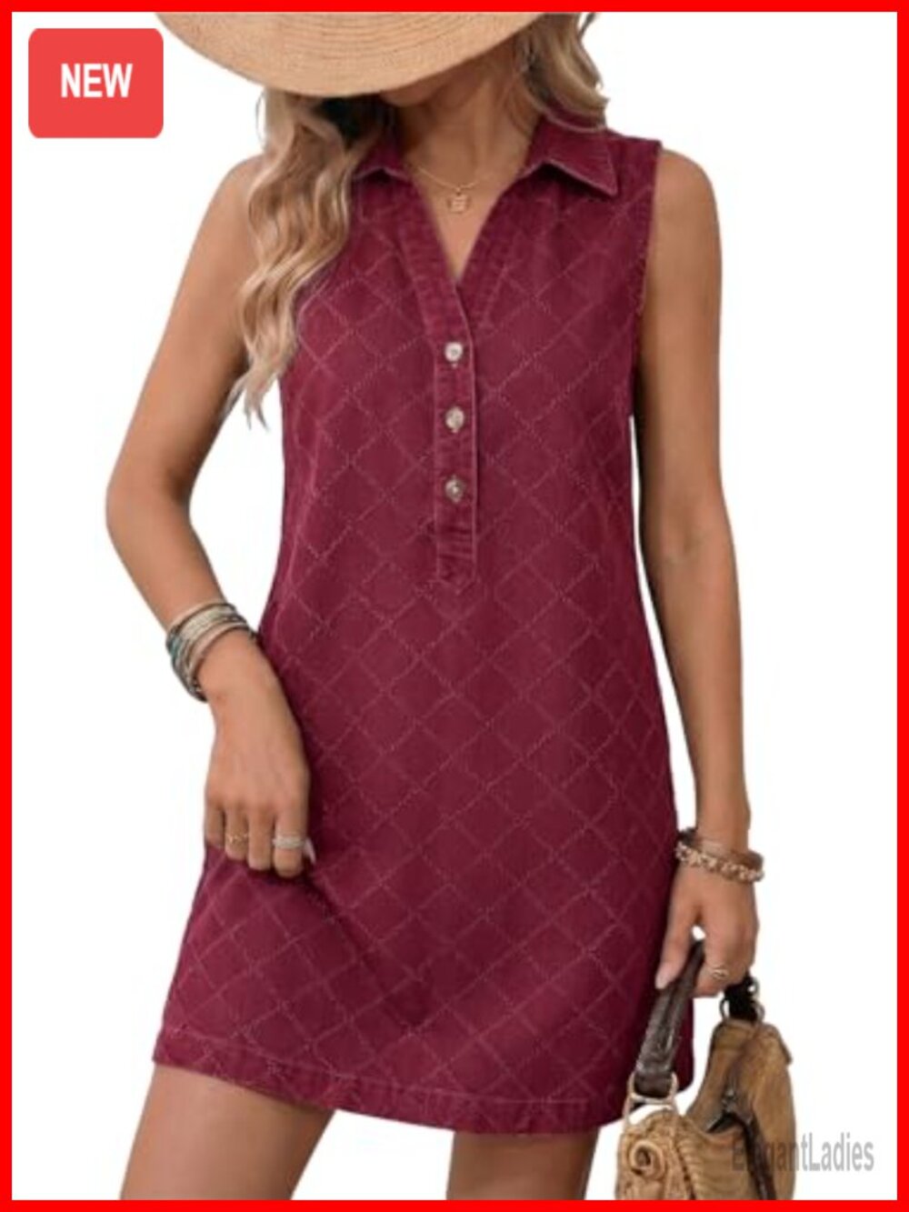 Dokotoo Diamond Jacquard Denim Dress Sleeveless V Neck Mini